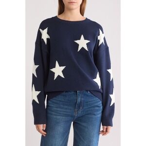 Abound Navy Blue White Star Knit Sweater Pullover Long Sleeve Size L